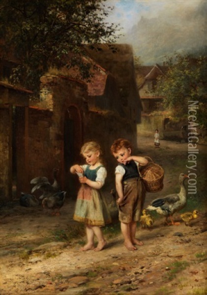 Die Kleinen Gansehirten Oil Painting - Anton Heinrich Dieffenbach