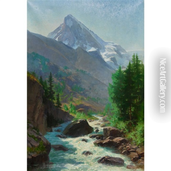Gebirgsbach Mit Dent Blanche Oil Painting - Marie Rolle