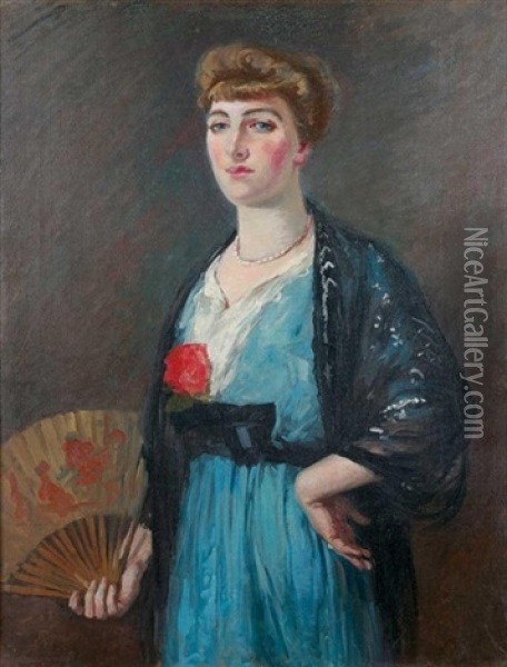 Lady With A Fan Oil Painting - Rupert Bunny