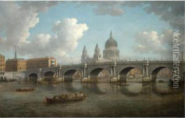 A View Of Blackfriars Bridge Oil Painting - William Marlow