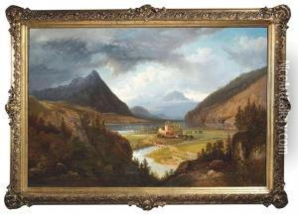 Francis. Landscape At Lake Thun In Switzerland Oil Painting - Pieter Francis Peters
