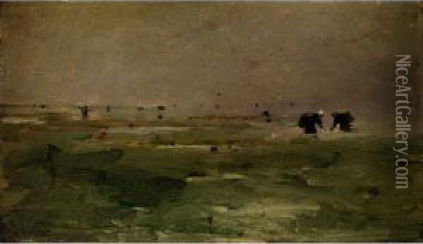 Muschelsammler Im Wattenmeer Oil Painting - Ernest Ange Duez