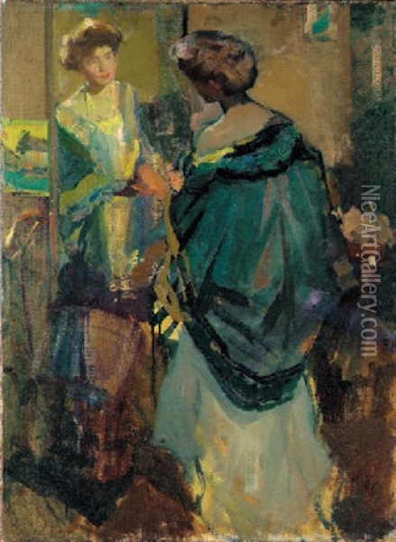 Looking In The Mirror Oil Painting - Richard Edward Miller