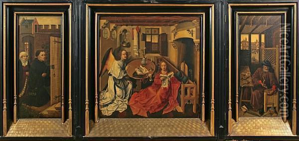 The Merode Altarpiece Oil Painting - Maitre De Flemalle