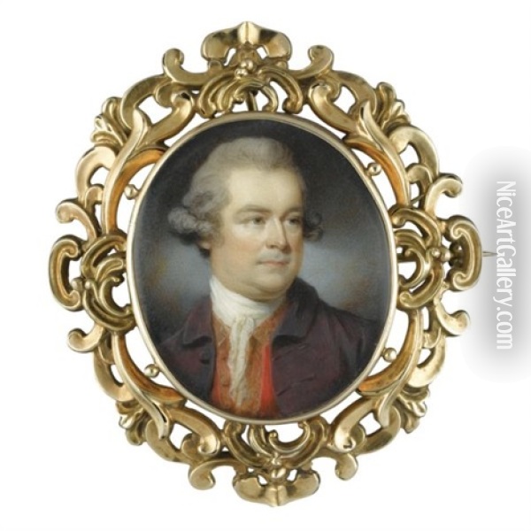Portrait Of Richard Ottley Wearing A Plum-colored Coat, A Red Waistcoat And A White Cravat Oil Painting - Ozias Humphry