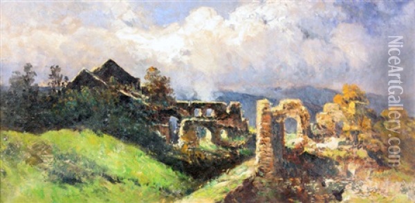 Ruine Unter Gewitterwolken Oil Painting - Pieter Francis Peters