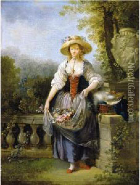 Jolie Jardiniere Au Chapeau De Paille Oil Painting - Jean-Frederic Schall