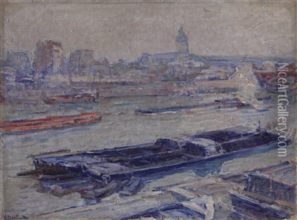 La Seine Au Pont D'austerlitz Oil Painting - Nikolai Aleksandrovich Tarkhov