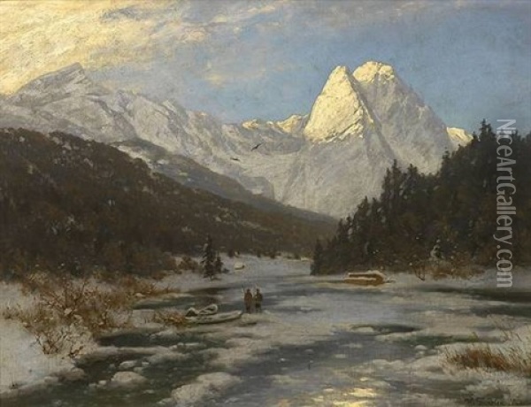 Winterliche Hochgebirgslandschaft Mit Bachlauf Oil Painting - Heinrich Gogarten