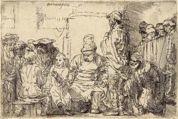 Christ Seated Disputing With The Doctors Oil Painting - Rembrandt Van Rijn