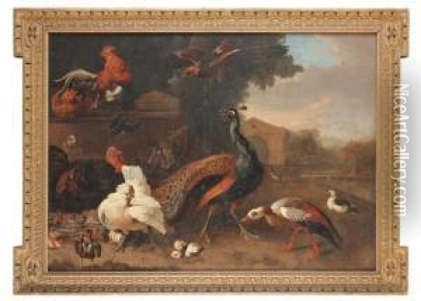 Ornamental Fowl By A Pool Oil Painting - Pieter Casteels