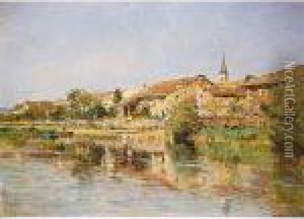 Vieilles Maisons A Pont Sur Meuse Oil Painting - Edmond Marie Petitjean