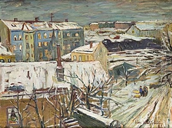Vinterlandskap Oil Painting - Eric C. Hallstroem