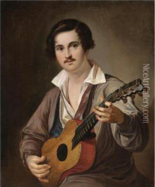 The Guitar Player Oil Painting - Vasily Andreevich Tropinin