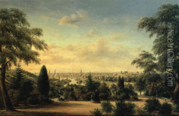 Melbourne From The Botanic Gardens Looking Across The Yarra... Oil Painting - Henry C. Gritten
