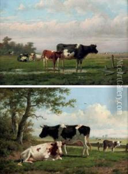 Cattle In A Pasture Oil Painting - Anthonie Jacobus Van Wyngaerts