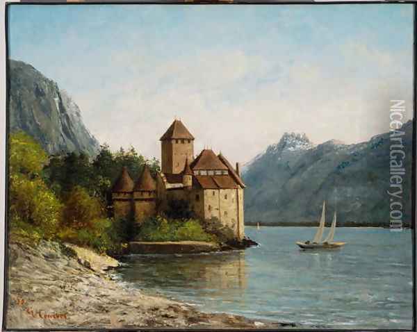 The Castle of Chillon, Evening, c.1872 Oil Painting - Gustave Courbet