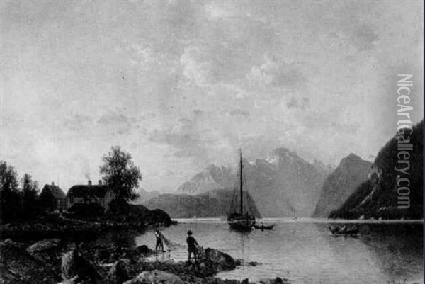 Norwegische Fjordlandschaft Oil Painting - Johannes Bartholomaeus Duntze