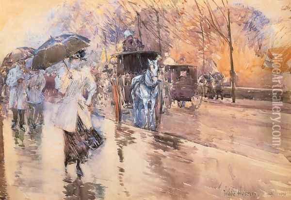 Rainy Day on Fifth Avenue Oil Painting - Childe Hassam