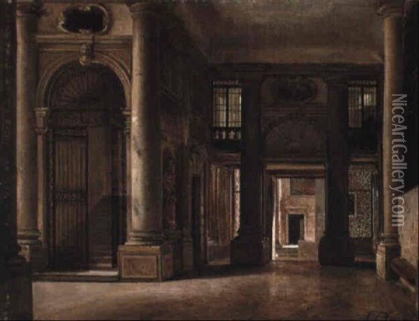 A Marble Hall In A Venetian Palace Oil Painting - Carl Frederik Peder Aagaard