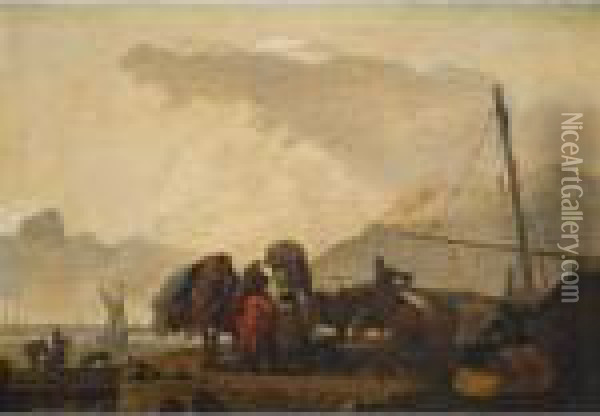 Beach Scene Together With Norwich School Highland Landscape Oil Painting - William Joseph Shayer