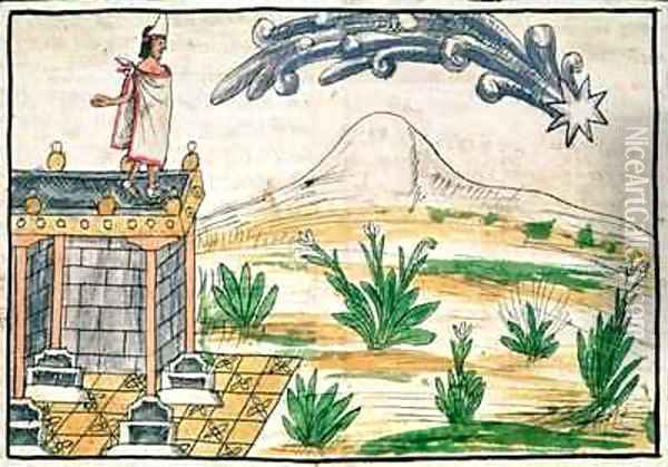 Montezuma II 1466-1520 watching a comet Oil Painting - Diego Duran