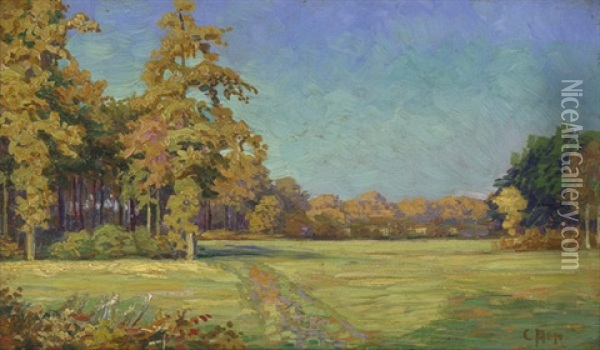 Herbstliche Wiesenlandschaft Mit Hausern Im Hintergrund Oil Painting - Carl Arp