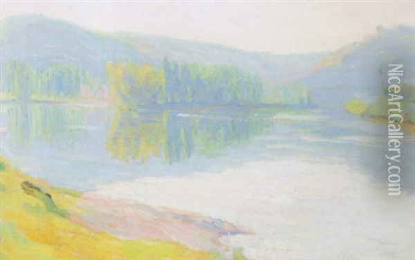 A Lake Landscape Oil Painting - Charles Emile Jacque