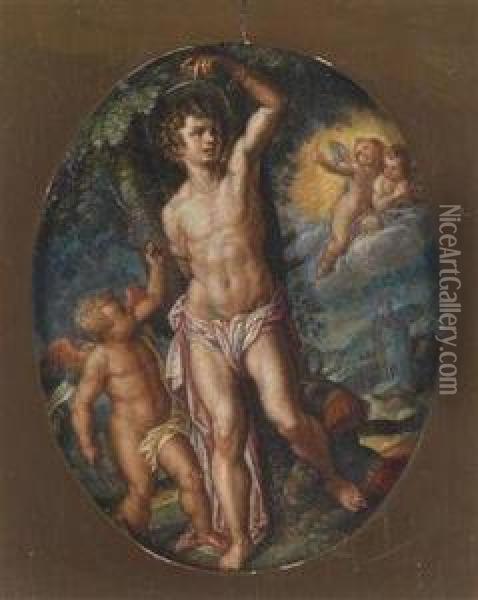 Angels Attending To The Martyred Saint Sebastian Oil Painting - Hans Rottenhammer