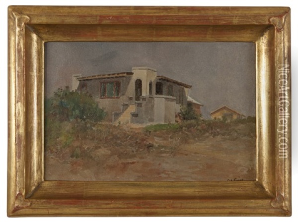Ranch Style House In A Landscape Oil Painting - Charles Arthur Fries