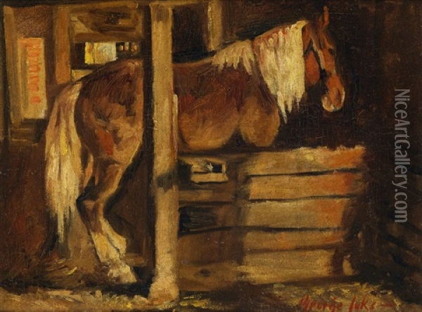 Horse In A Stable Oil Painting - George Benjamin Luks