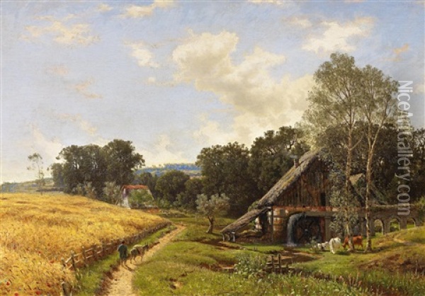 Hessische Landschaft Mit Wassermuhle Oil Painting - Albert Arnz