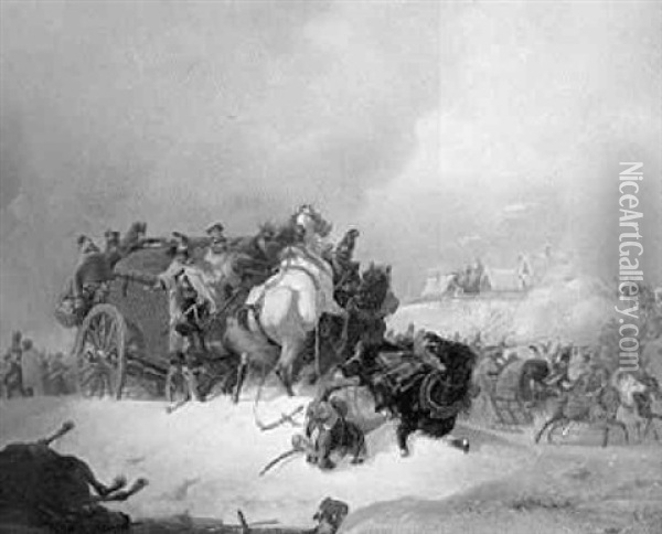 Wintergefecht In Den Napoleonischen Kriegen Oil Painting - August Franz Schelver
