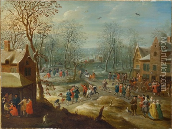 Hunting Scene In Winter Oil Painting - Jan-Peter van Bredael the Younger