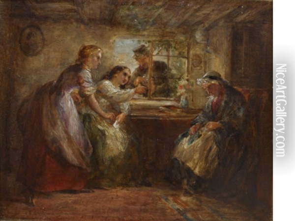 Study For The Secret Letter Oil Painting - Edward Hughes