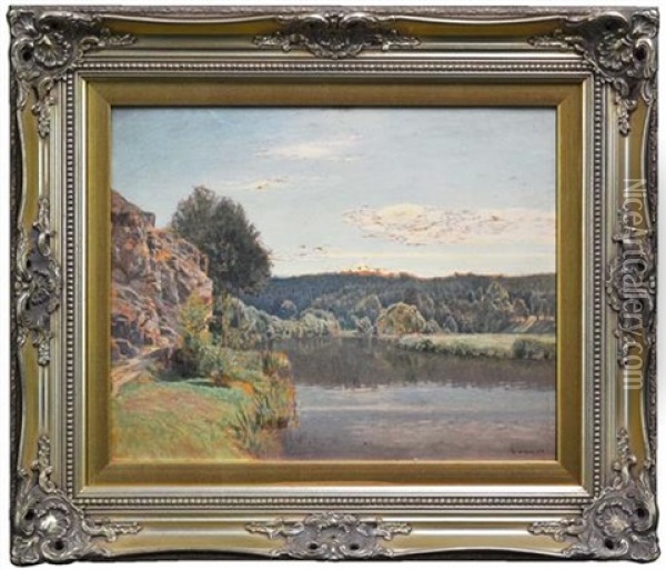 River Scene, Austria Oil Painting - Thomas Leitner