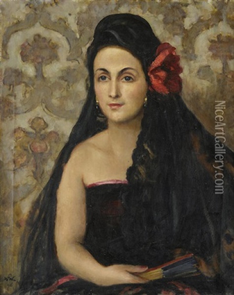 Portrait Of Maria Skrzywan In Spanish Costume Oil Painting - Wojciech Weiss