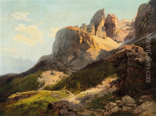 In The Dolomites Oil Painting - Konrad Petrides