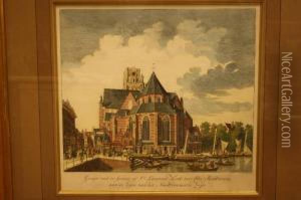 Gezigt Van De Groote Of St. Laurens Kerk Der Stad Rotterdam Oil Painting - Cornelis Troost