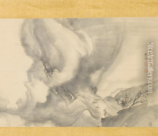 A Dragon Appearing Outof The Ocean Oil Painting - Okyo Maruyama