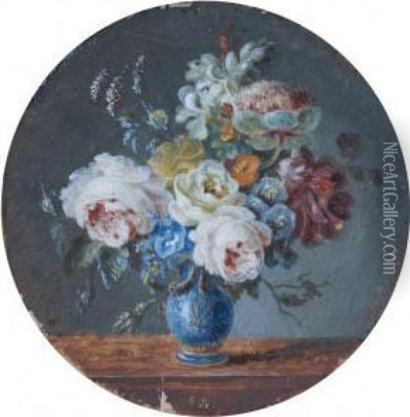 Bouquet De Fleurs Dans Un Vase Bleu Oil Painting - Anne Vallayer-Coster