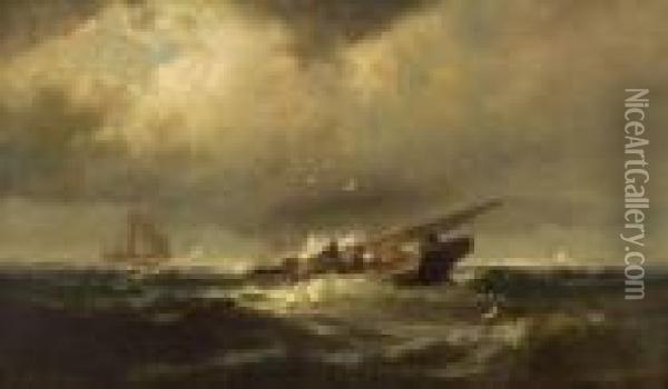 Storm Tossed Vessel Oil Painting - Franklin Briscoe