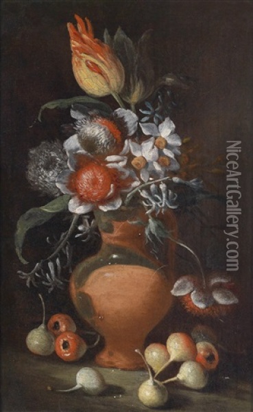 Blumenstraus In Einer Tonvase (mazzo Di Fiori In Un Vaso Di Terracotta) Oil Painting - Andrea Belvedere