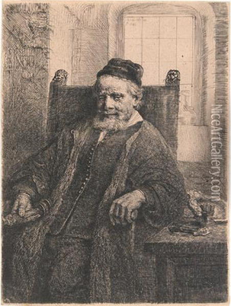 Jan Lutma, Goldsmith. Oil Painting - Rembrandt Van Rijn