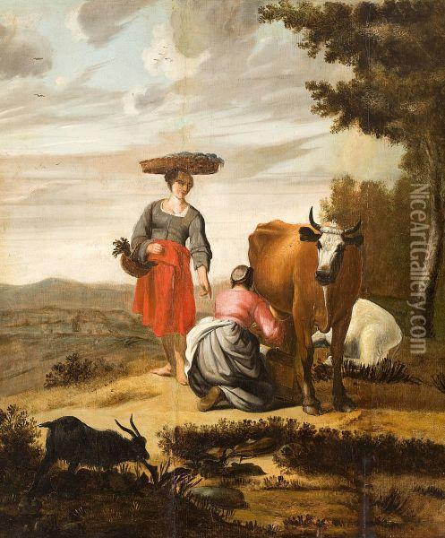 Two Farmer Women Oil Painting - Adriaen Van Diest