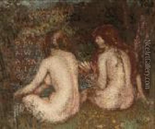 Two Nudes Bathing Oil Painting - Georges Lemmen
