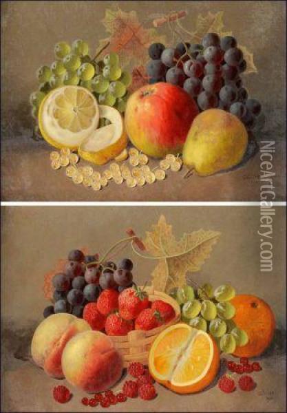 Still Life Studies Of Mixed Fruit Oil Painting - George Crisp