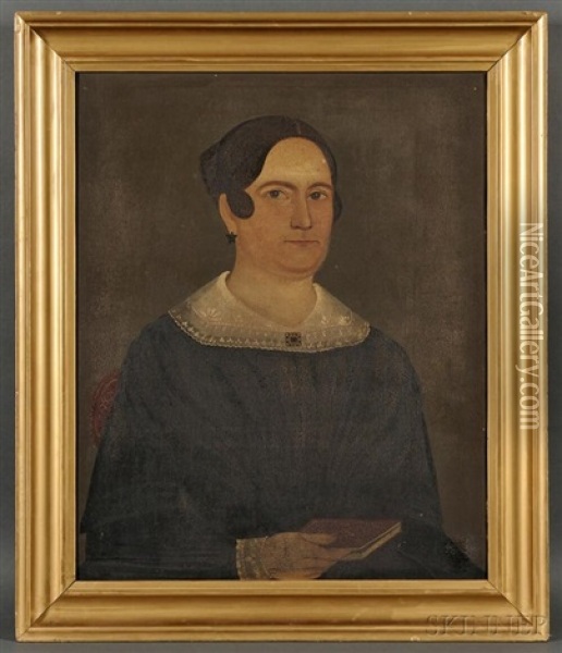 Portrait Of A Woman Holding A Red Book Oil Painting - Sturtevant J. Hamblen