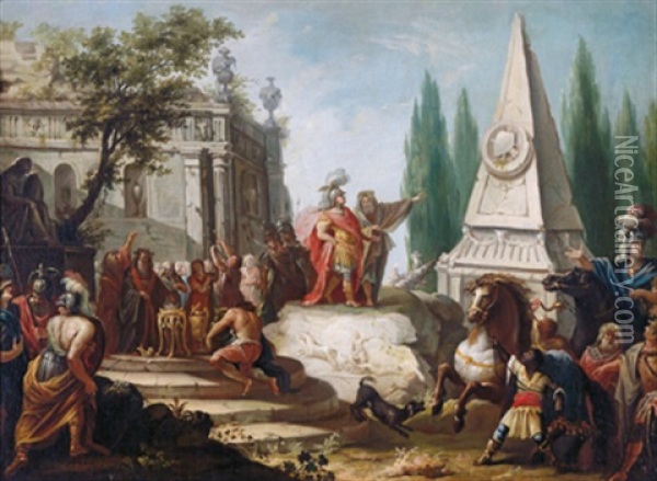 Alexander Am Grabe Hektors, Alessandro Magno Al Sepolcro Di Ettore Oil Painting - Johann Heinrich Schoenfeldt