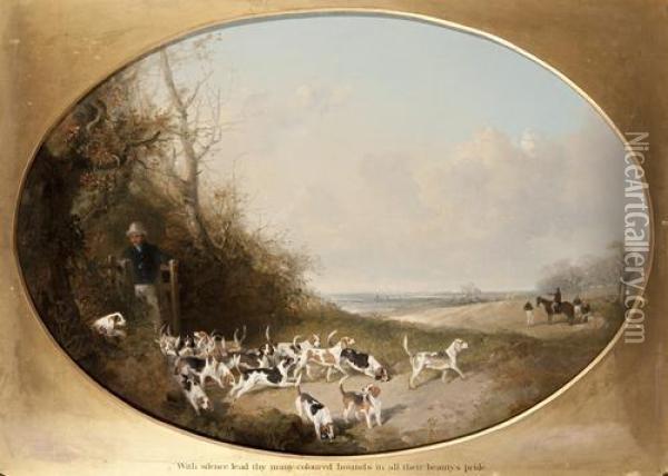 With Silence Lead By Many Coloured Hounds In All Their Beauty's Pride Oil Painting - Edward Robert Smythe